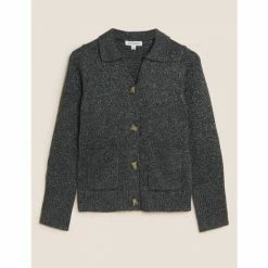 Autograph Sparkly Collared Cardigan With Cashmere Women Charcoal