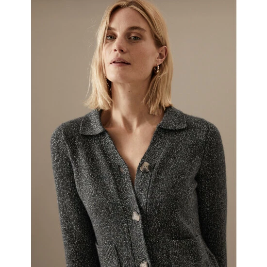 Autograph Sparkly Collared Cardigan With Cashmere Women Charcoal 3 Autograph Sparkly Collared Cardigan With Cashmere Women Charcoal - Image 3