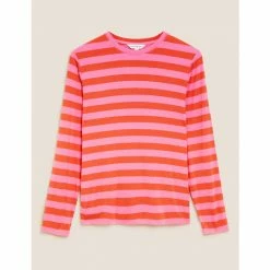 Autograph Jersey Striped Round Neck Top Women Red Mix