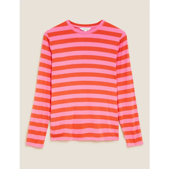 Autograph Jersey Striped Round Neck Top Women Red Mix 1 Autograph Jersey Striped Round Neck Top Women Red Mix