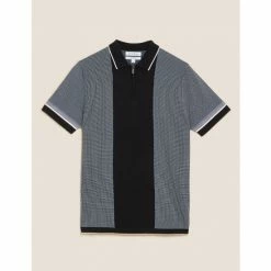 Autograph Cotton Modal Neck Knitted Polo Shirt Men Black Mix