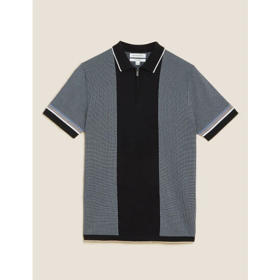 Autograph Cotton Modal Neck Knitted Polo Shirt Men Black Mix 1 Autograph Cotton Modal Neck Knitted Polo Shirt Men Black Mix