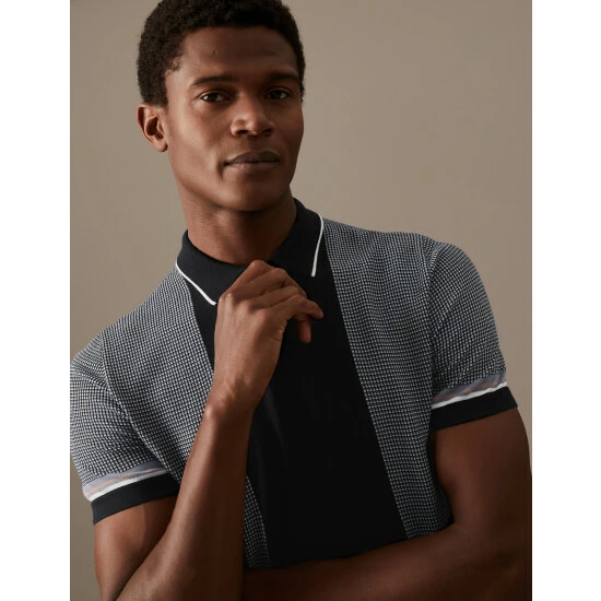 Autograph Cotton Modal Neck Knitted Polo Shirt Men Black Mix 2 Autograph Cotton Modal Neck Knitted Polo Shirt Men Black Mix - Image 2