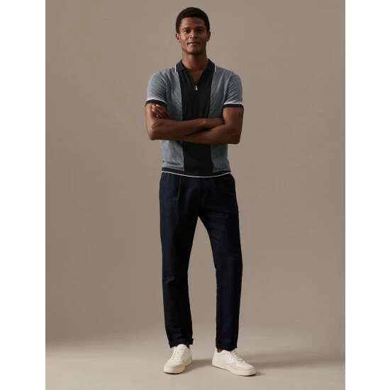 Autograph Cotton Modal Neck Knitted Polo Shirt Men Black Mix 4 Autograph Cotton Modal Neck Knitted Polo Shirt Men Black Mix - Image 4