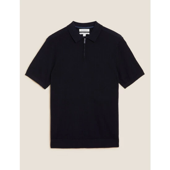 Autograph Pure Merino Wool Short Sleeve Polo Shirt Men Denim 1 Autograph Pure Merino Wool Short Sleeve Polo Shirt Men Denim