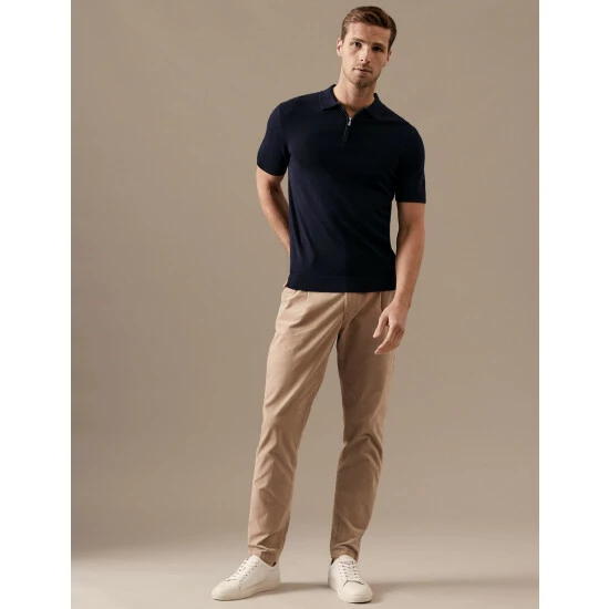 Autograph Pure Merino Wool Short Sleeve Polo Shirt Men Denim 2 Autograph Pure Merino Wool Short Sleeve Polo Shirt Men Denim - Image 2