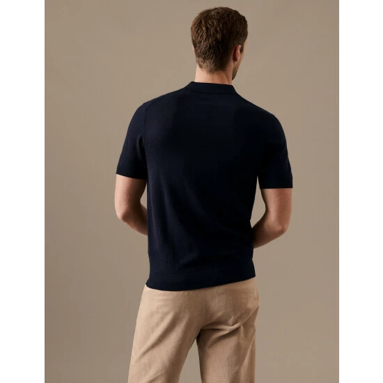 Autograph Pure Merino Wool Short Sleeve Polo Shirt Men Denim 4 Autograph Pure Merino Wool Short Sleeve Polo Shirt Men Denim - Image 4