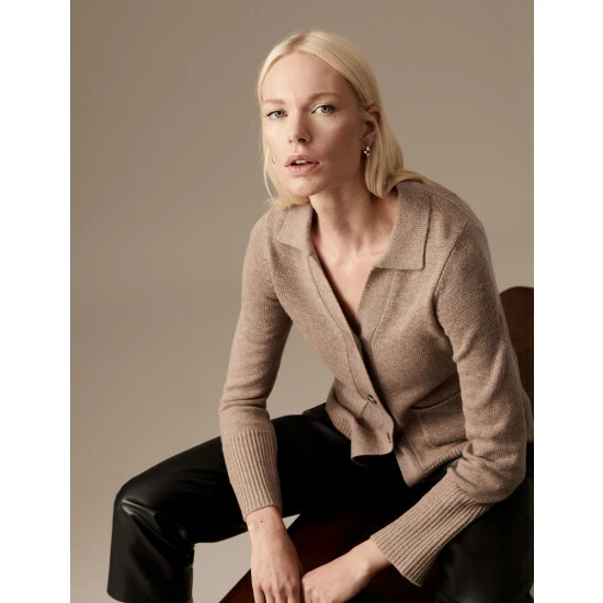 Autograph Merino Wool Rich Collared Midi Cardigan Women Spice 3 Autograph Merino Wool Rich Collared Midi Cardigan Women Spice - Image 3