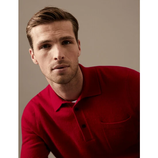 Autograph Pure Cashmere Knitted Polo Shirt Men Grey 3 Autograph Pure Cashmere Knitted Polo Shirt Men Grey - Image 3