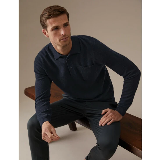 Autograph Pure Cashmere Knitted Polo Shirt Men Grey 9 Autograph Pure Cashmere Knitted Polo Shirt Men Grey - Image 9
