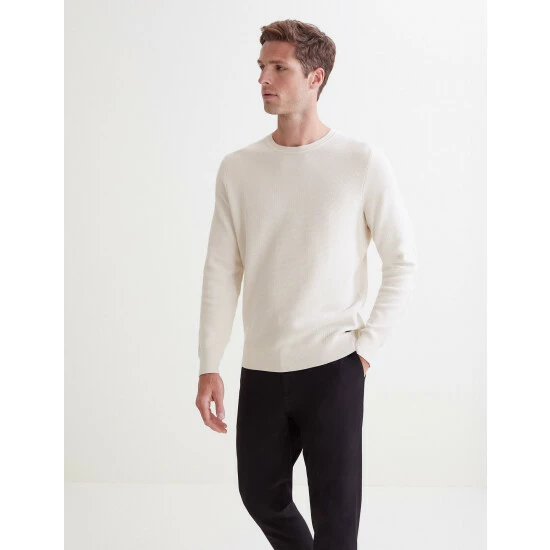 Autograph Premium Cotton Textured Crew Neck Jumper Men Neutral 2 Autograph Premium Cotton Textured Crew Neck Jumper Men Neutral - Image 2