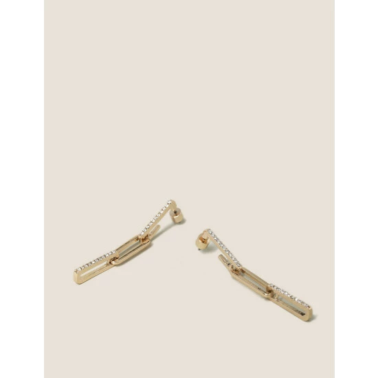 Autograph Gold Tone Rhinestone Chain Drop Earrings Women 2 Autograph Gold Tone Rhinestone Chain Drop Earrings Women - Image 2