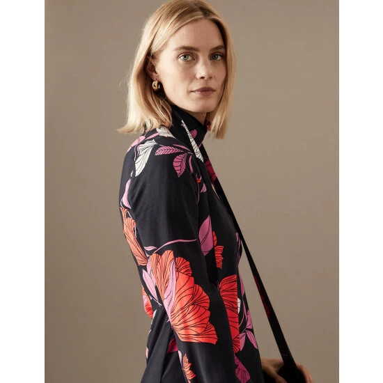 Autograph Floral Scarf Neck Midaxi Waisted Dress Women Black Mix 2 Autograph Floral Scarf Neck Midaxi Waisted Dress Women Black Mix - Image 2