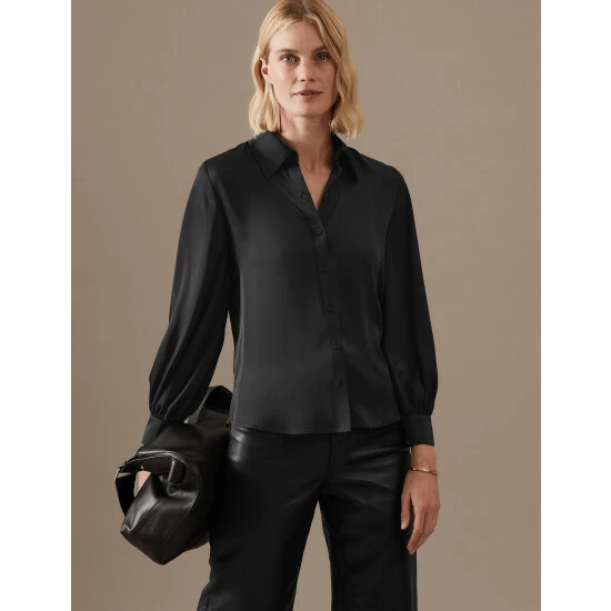 Autograph Satin Collared Blouson Sleeve Shirt Women Spearmint 2 Autograph Satin Collared Blouson Sleeve Shirt Women Spearmint - Image 2