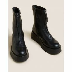 Autograph Leather Chunky Flatform Ankle Boots Women Black