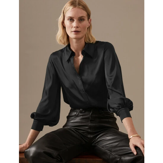 Autograph Satin Collared Blouson Sleeve Shirt Women Spearmint 3 Autograph Satin Collared Blouson Sleeve Shirt Women Spearmint - Image 3