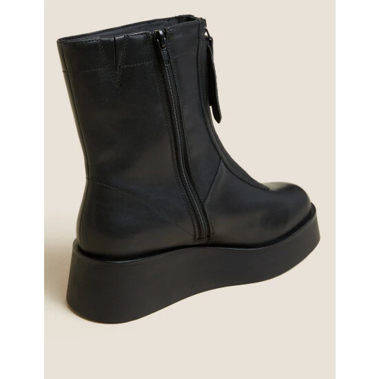 Autograph Leather Chunky Flatform Ankle Boots Women Black 2 Autograph Leather Chunky Flatform Ankle Boots Women Black - Image 2