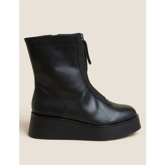 Autograph Leather Chunky Flatform Ankle Boots Women Black 4 Autograph Leather Chunky Flatform Ankle Boots Women Black - Image 4