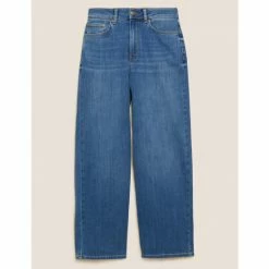 Autograph High Waisted Wide Leg Cropped Jeans Women Medium Indigo