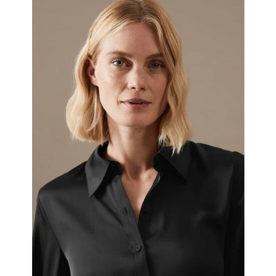 Autograph Satin Collared Blouson Sleeve Shirt Women Spearmint 6 Autograph Satin Collared Blouson Sleeve Shirt Women Spearmint - Image 6