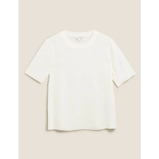 Autograph Pure Silk Relaxed Short Sleeve Top Women Ivory 1 Autograph Pure Silk Relaxed Short Sleeve Top Women Ivory