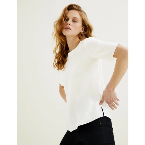 Autograph Pure Silk Relaxed Short Sleeve Top Women Ivory 7 Autograph Pure Silk Relaxed Short Sleeve Top Women Ivory - Image 7