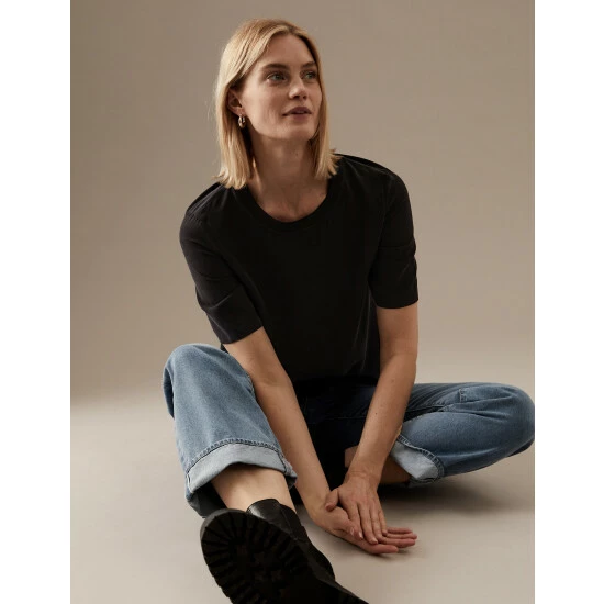 Autograph Pure Silk Relaxed Short Sleeve Top Women Ivory 8 Autograph Pure Silk Relaxed Short Sleeve Top Women Ivory - Image 8