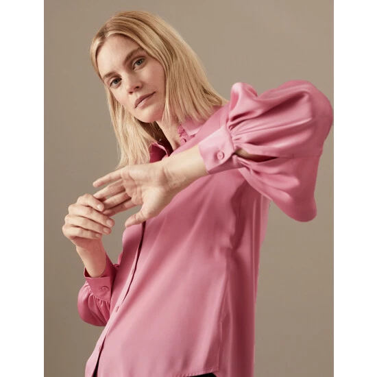 Autograph Satin Collared Blouson Sleeve Shirt Women Spearmint 8 Autograph Satin Collared Blouson Sleeve Shirt Women Spearmint - Image 8