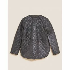 Autograph Leather Quilted Collarless Bomber Jacket Women Black
