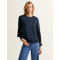 Autograph Pure Silk Round Neck Blouson Sleeve Blouse Women Dark Navy -autograph Shop unnamed file 144