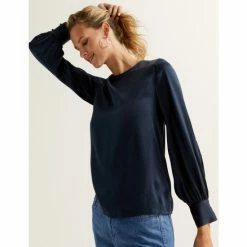 Autograph Pure Silk Round Neck Blouson Sleeve Blouse Women Dark Navy -autograph Shop unnamed file 145