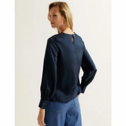 Autograph Pure Silk Round Neck Blouson Sleeve Blouse Women Dark Navy -autograph Shop unnamed file 146