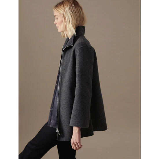 Autograph Wool Blend Herringbone Funnel Neck Coat Women Dark Grey 8 Autograph Wool Blend Herringbone Funnel Neck Coat Women Dark Grey - Image 8