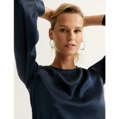 Autograph Pure Silk Round Neck Blouson Sleeve Blouse Women Dark Navy -autograph Shop unnamed file 147