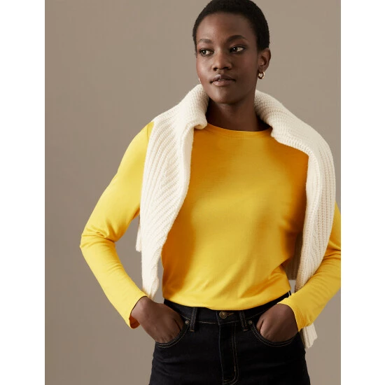 Autograph Round Neck Long Sleeve Top Women Bright Gold 9 Autograph Round Neck Long Sleeve Top Women Bright Gold - Image 9