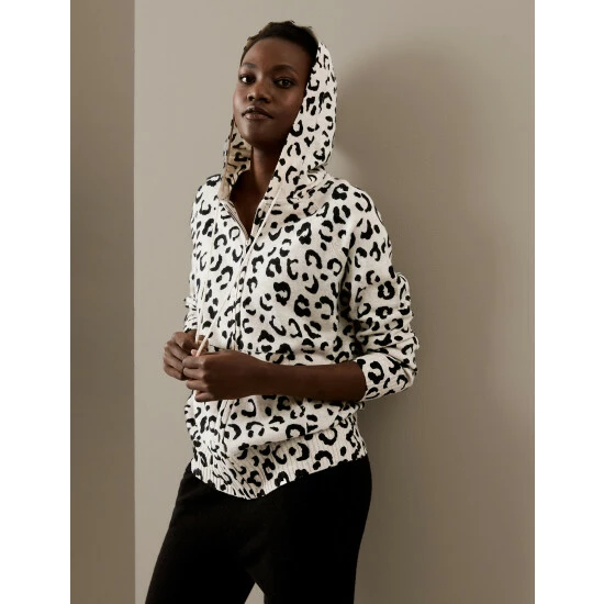 Autograph Pure Cashmere Animal Print Relaxed Hoodie Women Oatmeal Mix 2 Autograph Pure Cashmere Animal Print Relaxed Hoodie Women Oatmeal Mix - Image 2