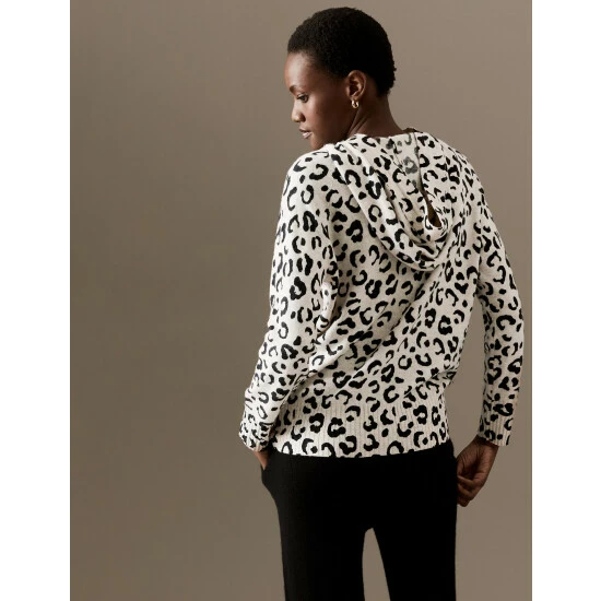Autograph Pure Cashmere Animal Print Relaxed Hoodie Women Oatmeal Mix 4 Autograph Pure Cashmere Animal Print Relaxed Hoodie Women Oatmeal Mix - Image 4