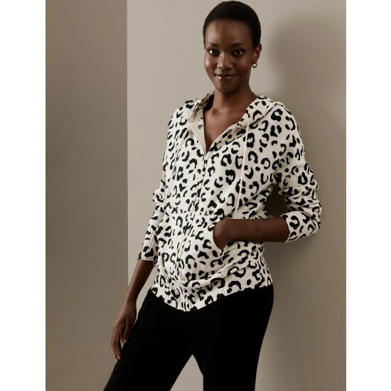 Autograph Pure Cashmere Animal Print Relaxed Hoodie Women Oatmeal Mix 7 Autograph Pure Cashmere Animal Print Relaxed Hoodie Women Oatmeal Mix - Image 7