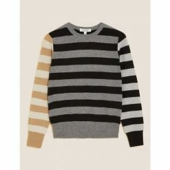 Autograph Pure Cashmere Striped Jumper Women Grey Mix