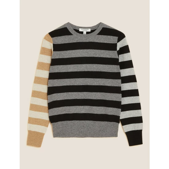 Autograph Pure Cashmere Striped Jumper Women Grey Mix 1 Autograph Pure Cashmere Striped Jumper Women Grey Mix