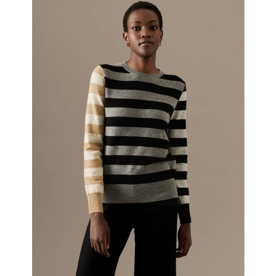 Autograph Pure Cashmere Striped Jumper Women Grey Mix 2 Autograph Pure Cashmere Striped Jumper Women Grey Mix - Image 2