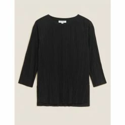 Autograph Jersey Plisse 3/4 Sleeve Blouse Women Black