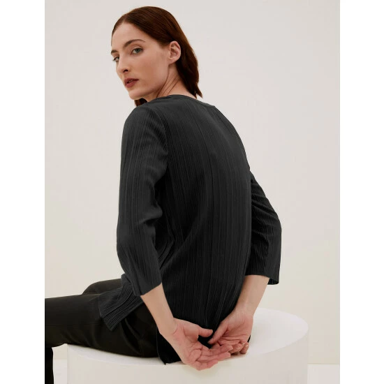 Autograph Jersey Plisse 3/4 Sleeve Blouse Women Black 2 Autograph Jersey Plisse 3/4 Sleeve Blouse Women Black - Image 2