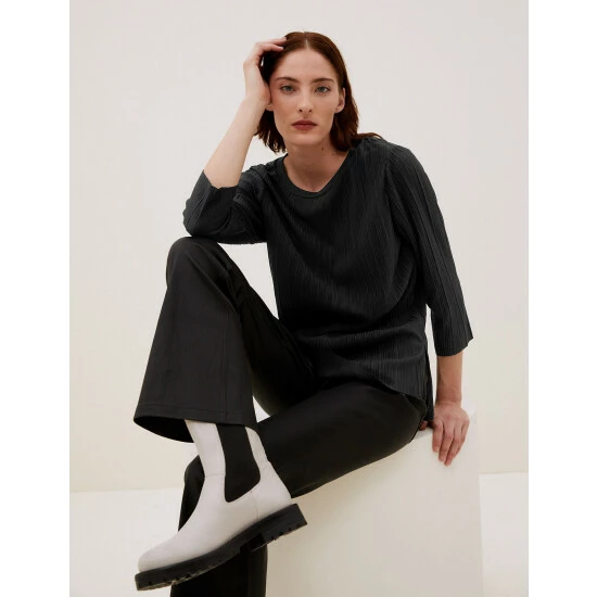 Autograph Jersey Plisse 3/4 Sleeve Blouse Women Black 3 Autograph Jersey Plisse 3/4 Sleeve Blouse Women Black - Image 3