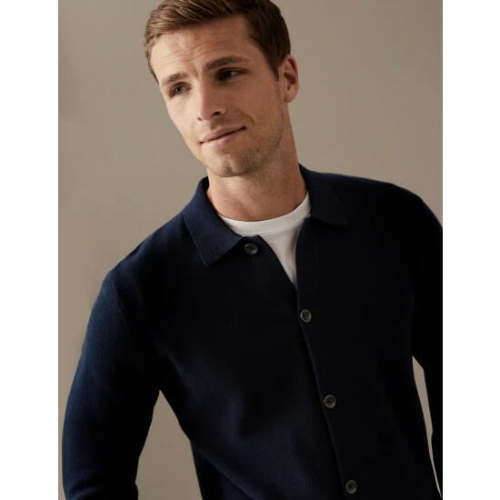 Autograph Premium Cotton Knitted Jacket Men Medium Blue 4 Autograph Premium Cotton Knitted Jacket Men Medium Blue - Image 4