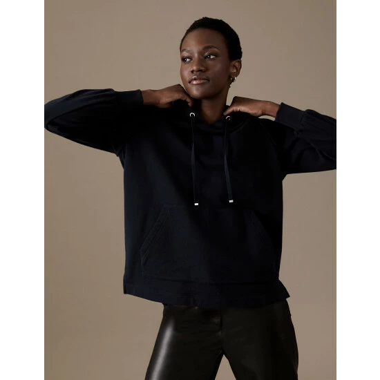 Autograph Cotton Rich Relaxed Hoodie Women Dark Navy 2 Autograph Cotton Rich Relaxed Hoodie Women Dark Navy - Image 2