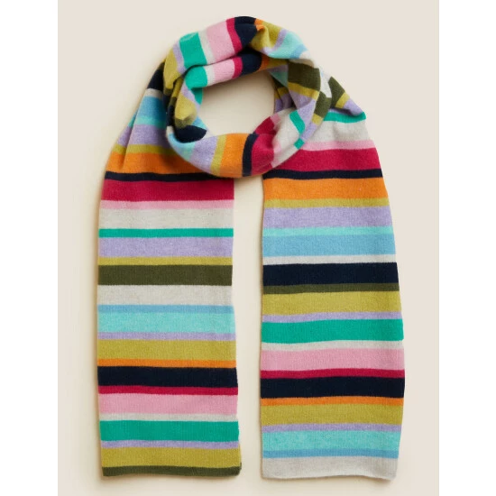 Autograph Pure Cashmere Knitted Striped Scarf Women Pink Mix 1 Autograph Pure Cashmere Knitted Striped Scarf Women Pink Mix
