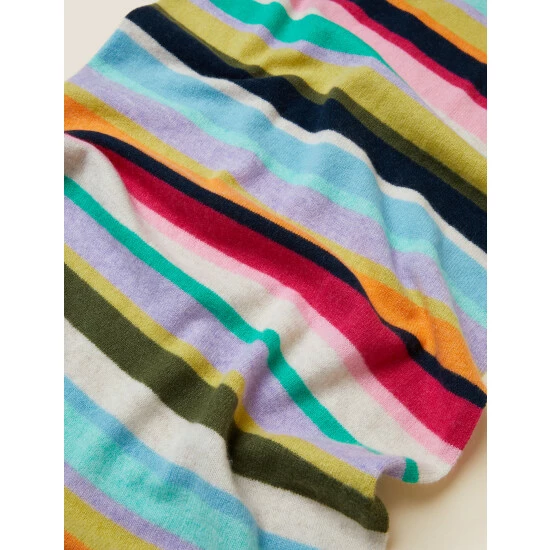 Autograph Pure Cashmere Knitted Striped Scarf Women Pink Mix 2 Autograph Pure Cashmere Knitted Striped Scarf Women Pink Mix - Image 2