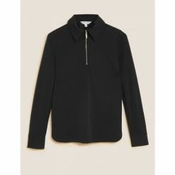 Autograph Modal Rich Collared Long Sleeve Top Women Black/black