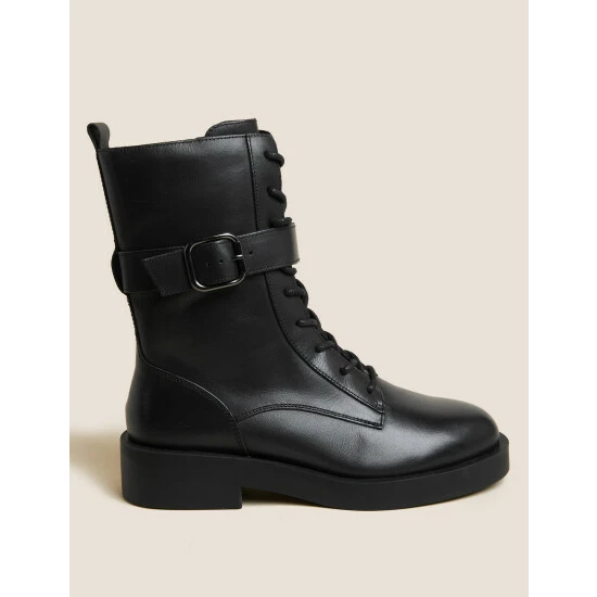 Autograph Leather Chunky Biker Buckle Ankle Boots Women Black 3 Autograph Leather Chunky Biker Buckle Ankle Boots Women Black - Image 3